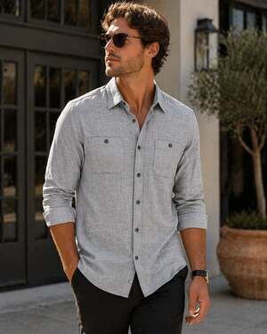 TravisMathew Cloud Flannel Long Sleeve Button-Up Shirt - Heather Gray - Men's Sm